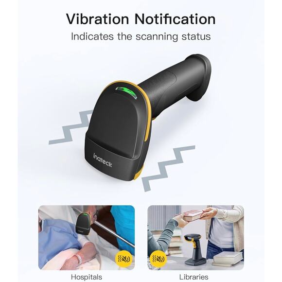 Inateck 2D Barcode Bluetooth Scanner w/ 2.4Ghz Smart Base, BCST-54, Black/Yellow - Picture 6 of 6